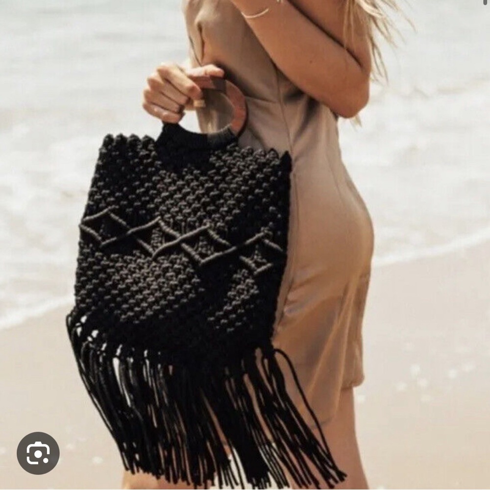 NWT Danielle Nicole Black Macrame Fringe Purse